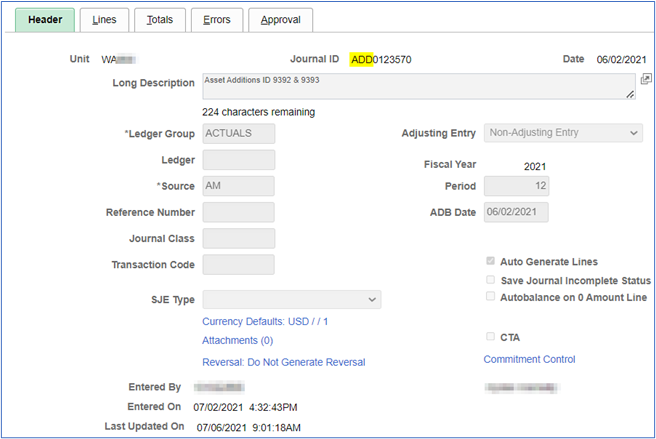 accounting entries header