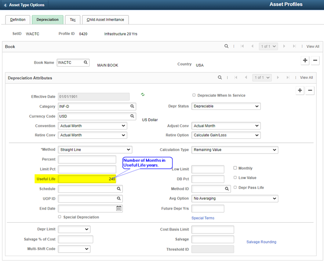 Depreciation asset profiles