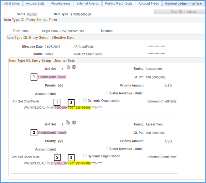 General Ledger interface tab