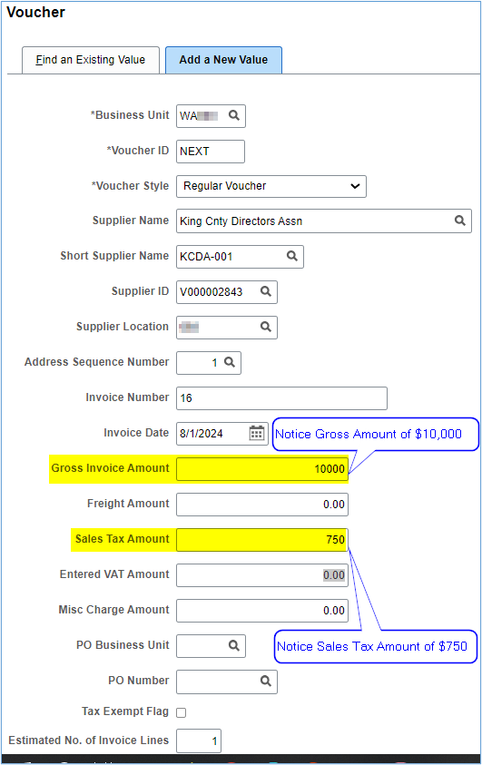 voucher with sales use tax
