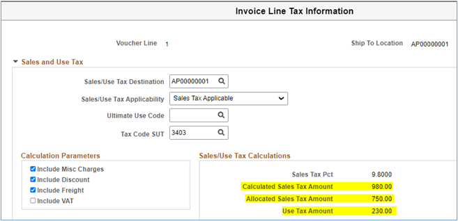voucher with sales use tax