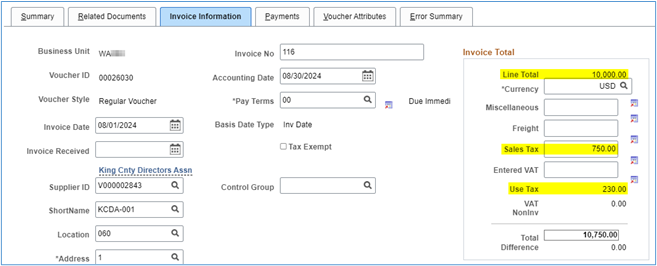 voucher with sales use tax