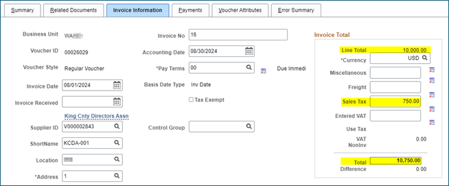 Voucher with sales use tax