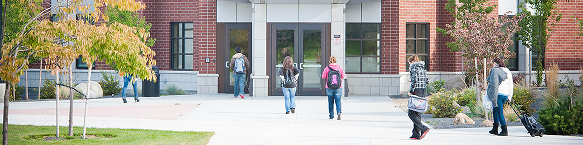 Students enter modern brick building at Spokane Community College