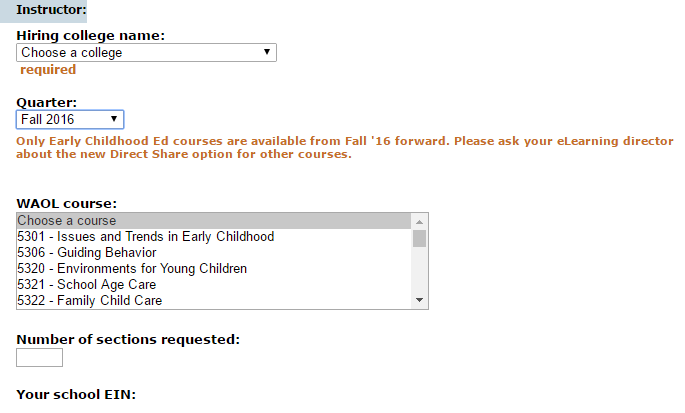 Screenshot of ITT form
