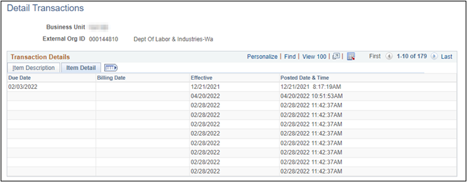 Corporate accounts item detail