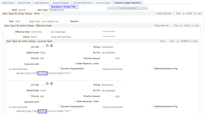 Item types mandatory student fees