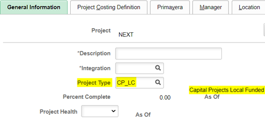 When setting up a capital project in ctcLink you must select CP_LC as the Project Type.