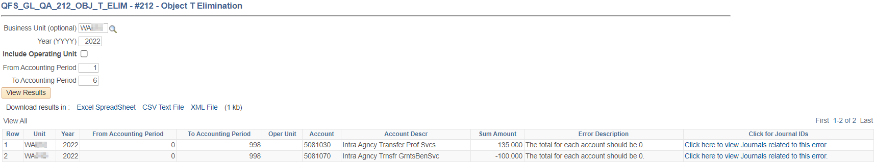 Figure 1 Query QFS_GL_QA_212_OBJ_T_ELIM